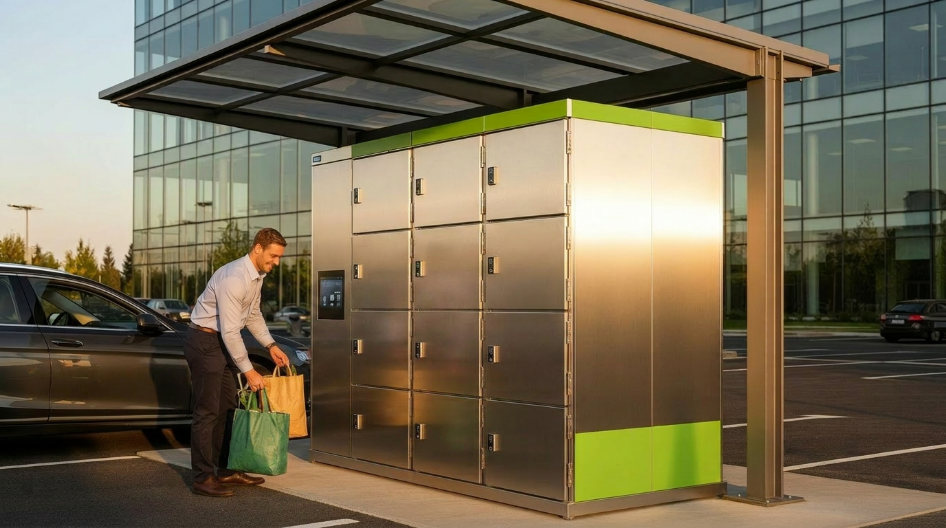 Dipendente che ritira la spesa da un locker refrigerato Spesa Comoda in ufficio