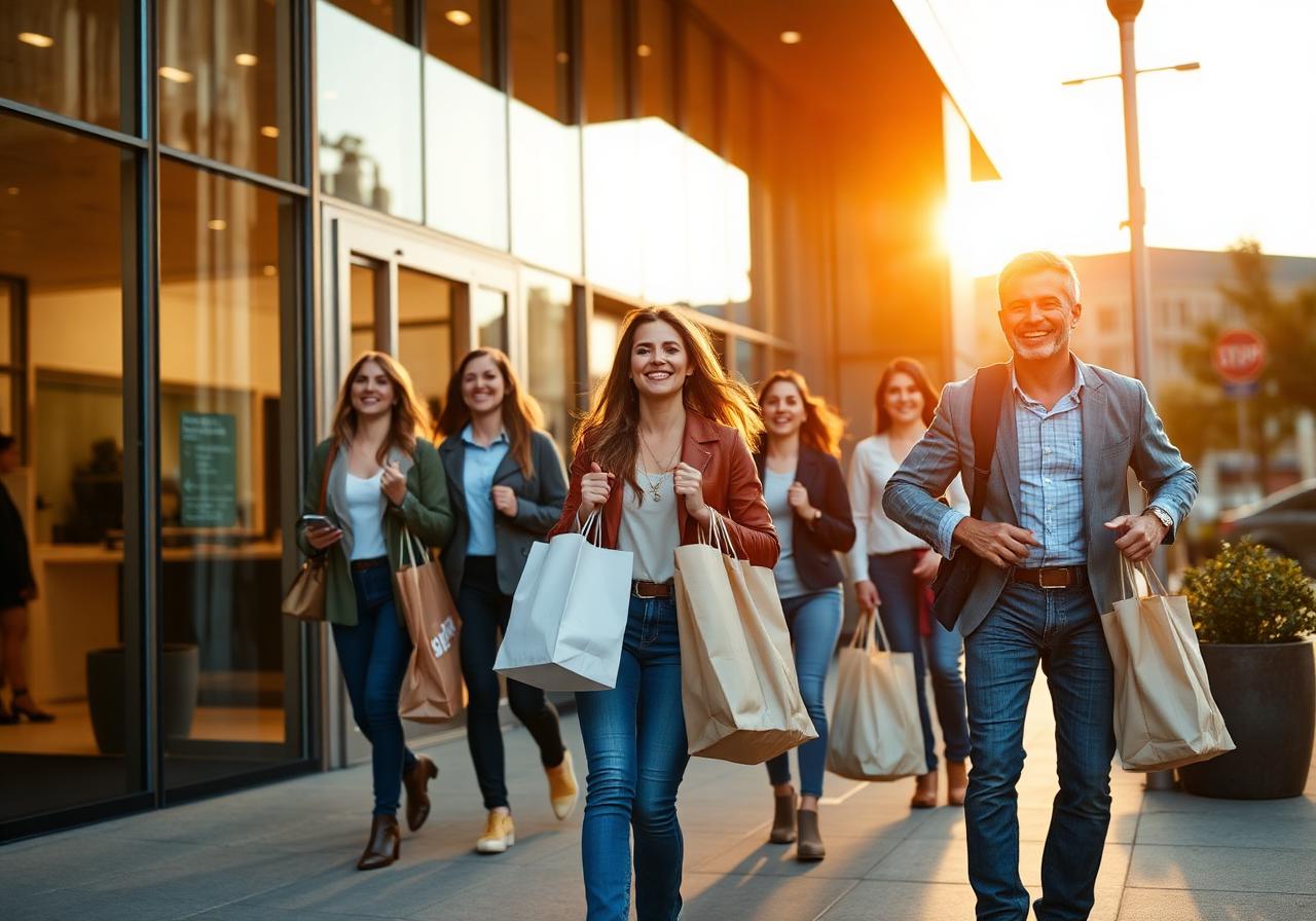 Persone che escono dal lavoro rilassate con la spesa già pronta